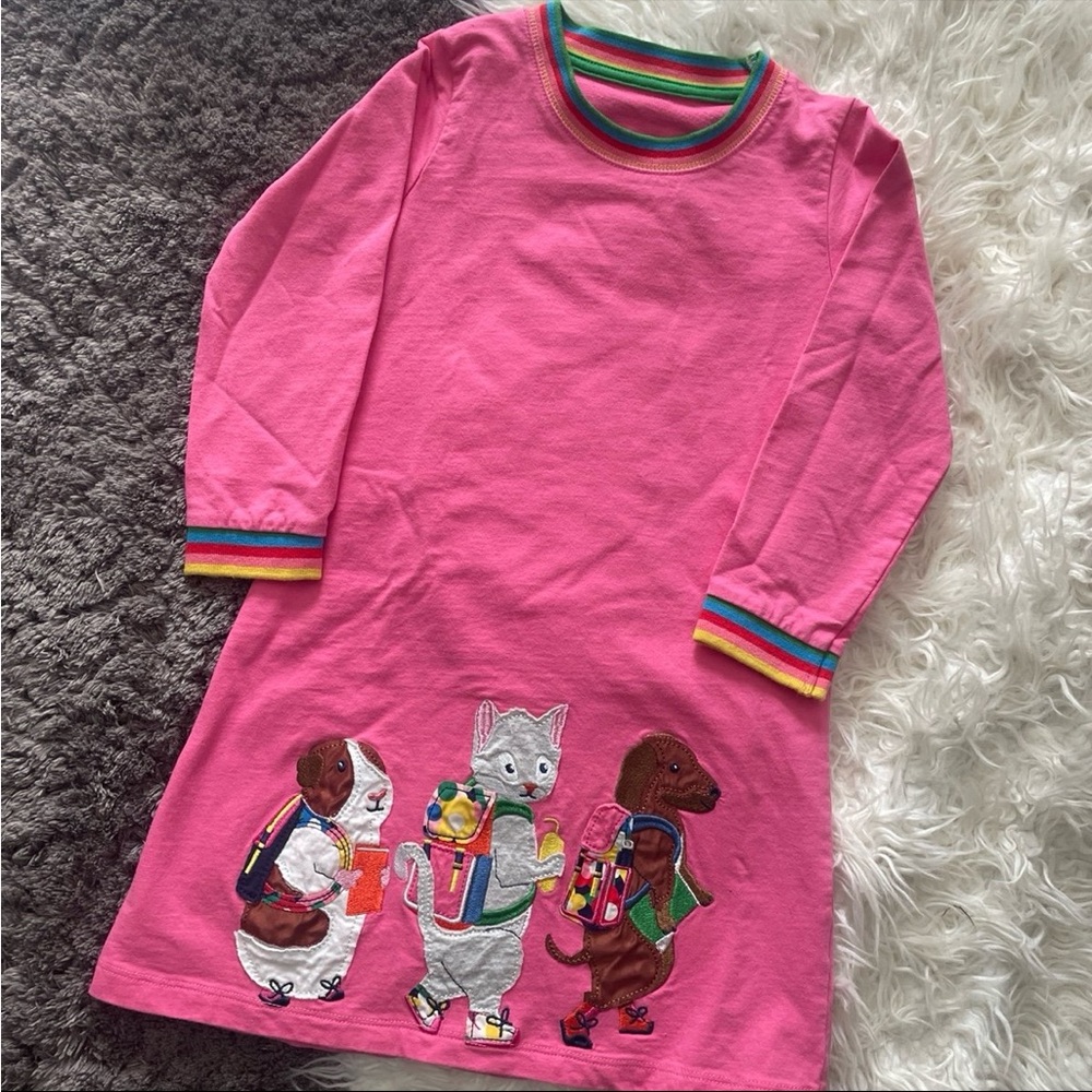 Boden Style 5T Cotton Appliqué Embroidered Patchwork Dress
